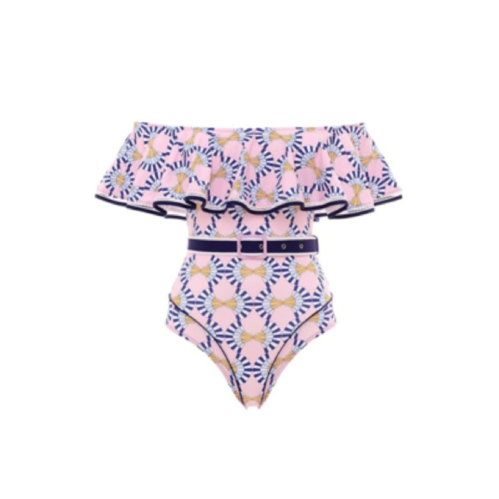 Paolita NWT Zephyr Bianca ruffle belted one-piece swimsuit - M